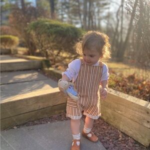 Zara orange white striped linen overalls shorts 12-18m